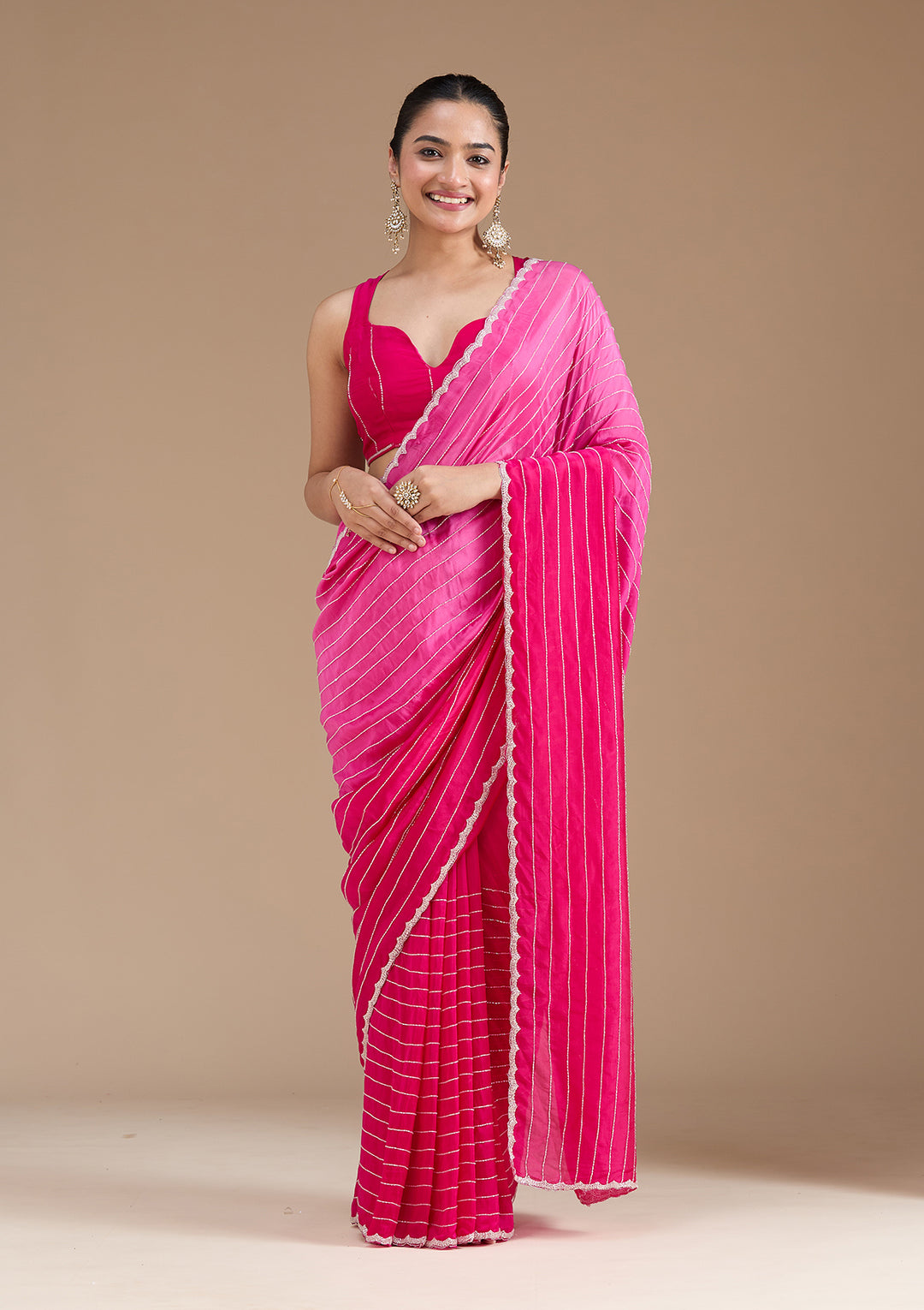 Rani Pink Cutdana Crepe Saree