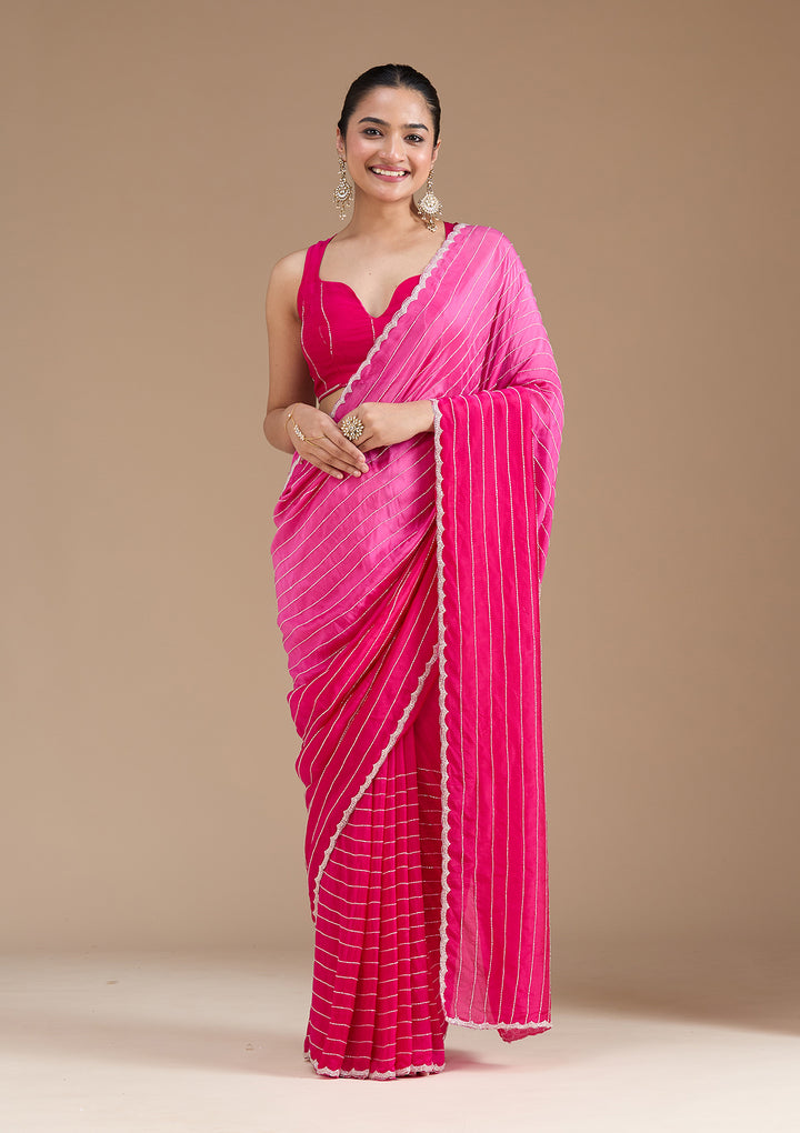 Rani Pink Cutdana Crepe Saree