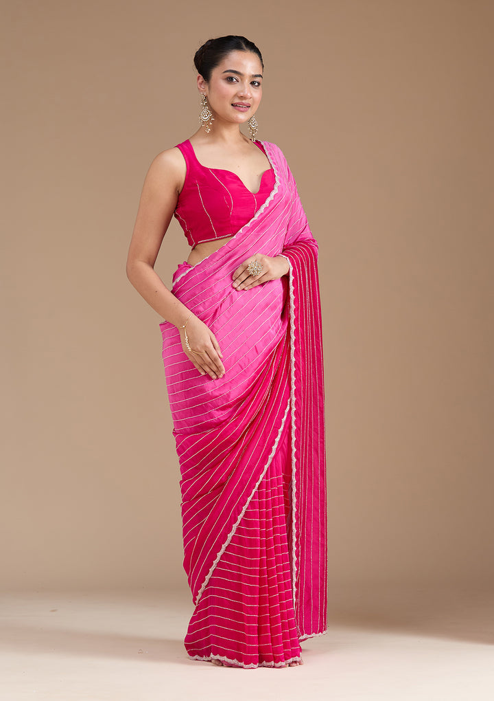 Rani Pink Cutdana Crepe Saree