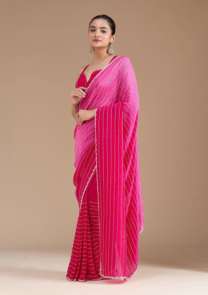 Rani Pink Cutdana Crepe Saree