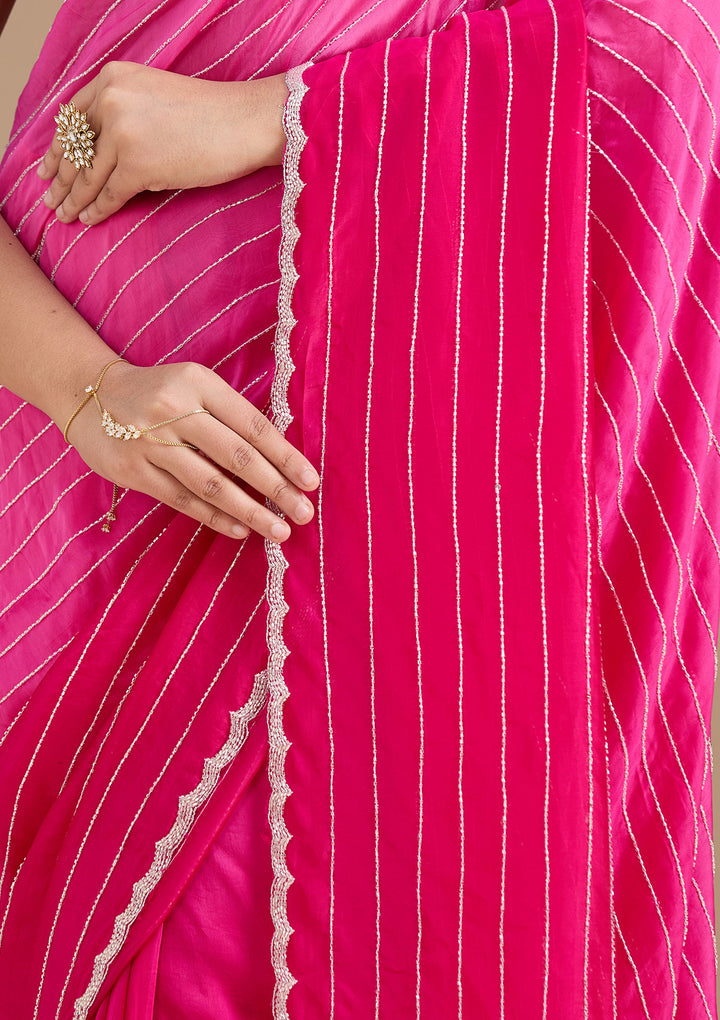 Rani Pink Cutdana Crepe Saree