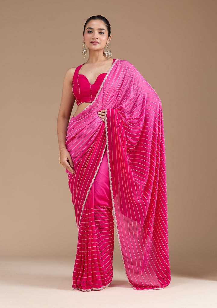 Rani Pink Cutdana Crepe Saree