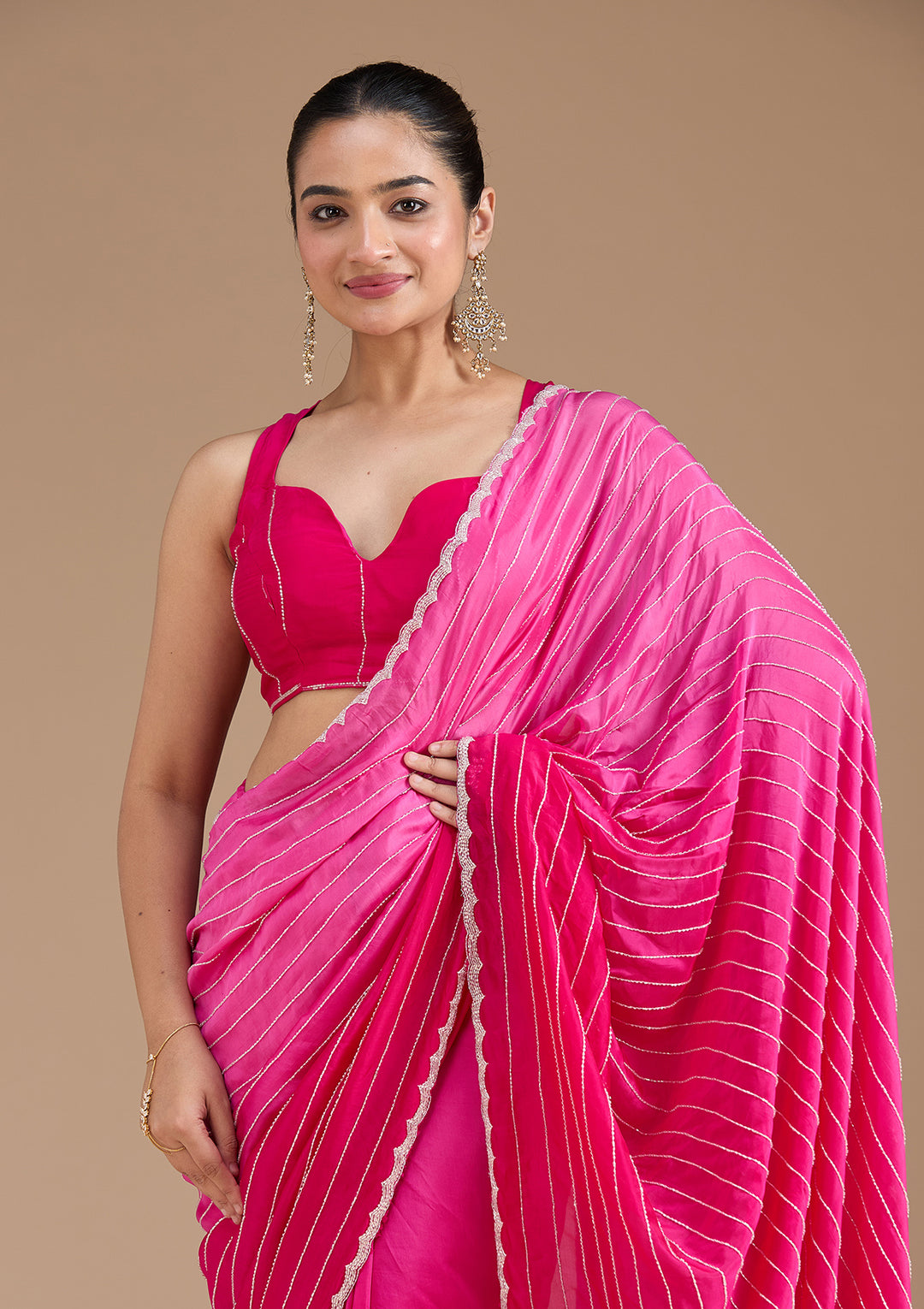 Rani Pink Cutdana Crepe Saree