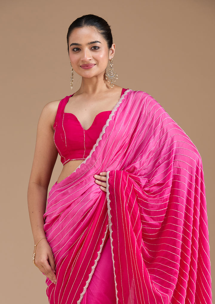 Rani Pink Cutdana Crepe Saree