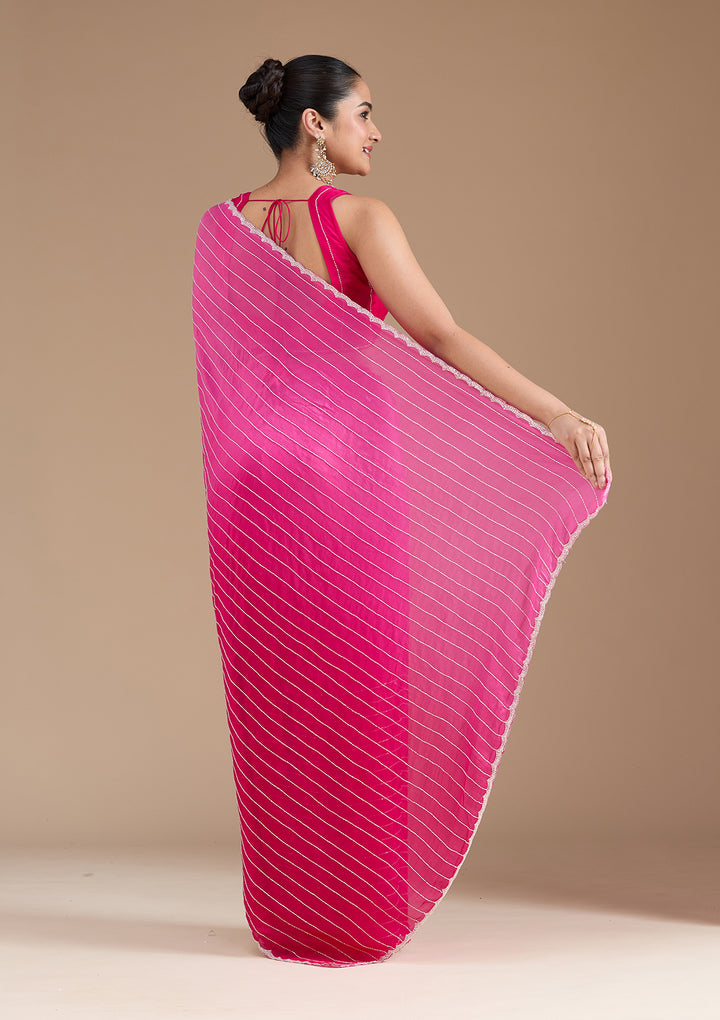 Rani Pink Cutdana Crepe Saree
