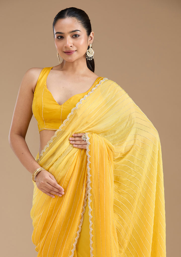 Yellow Cutdana Crepe Saree