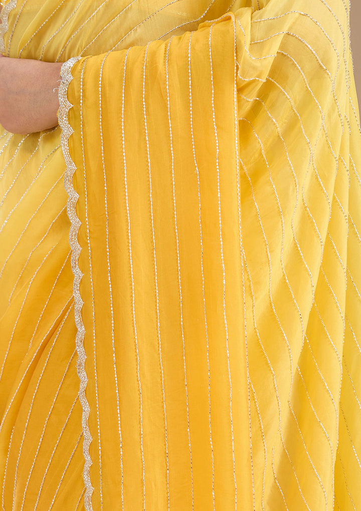 Yellow Cutdana Crepe Saree