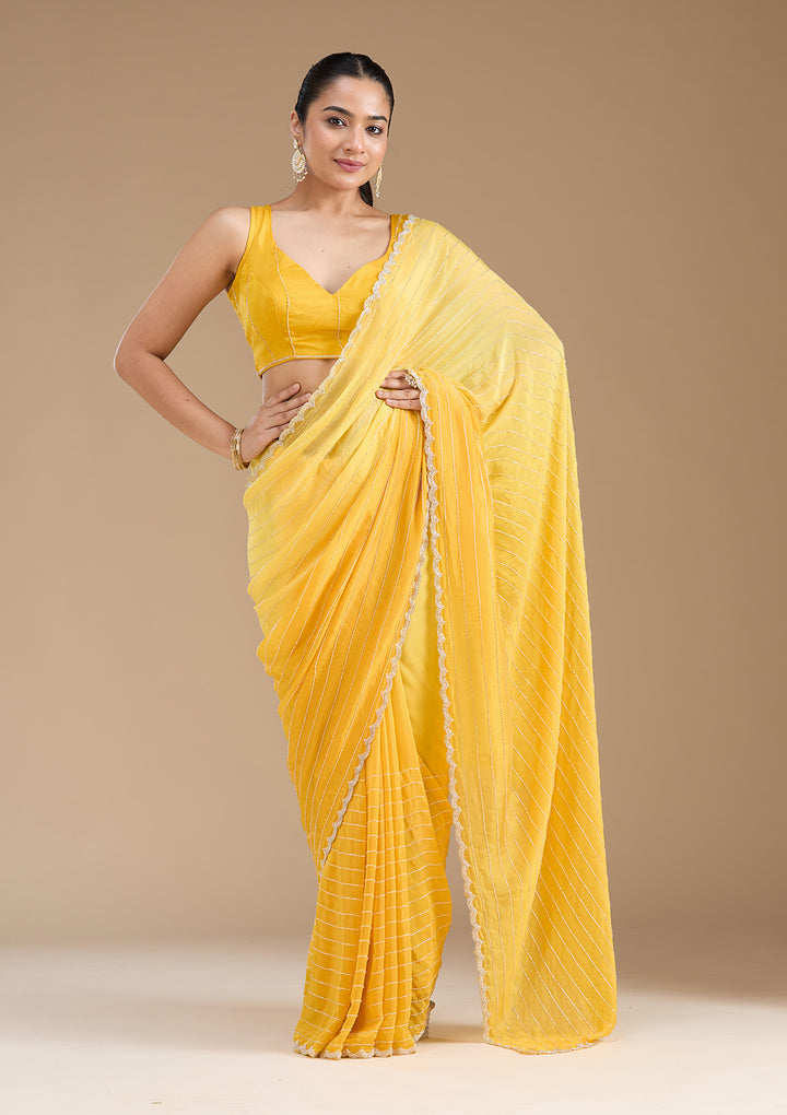 Yellow Cutdana Crepe Saree