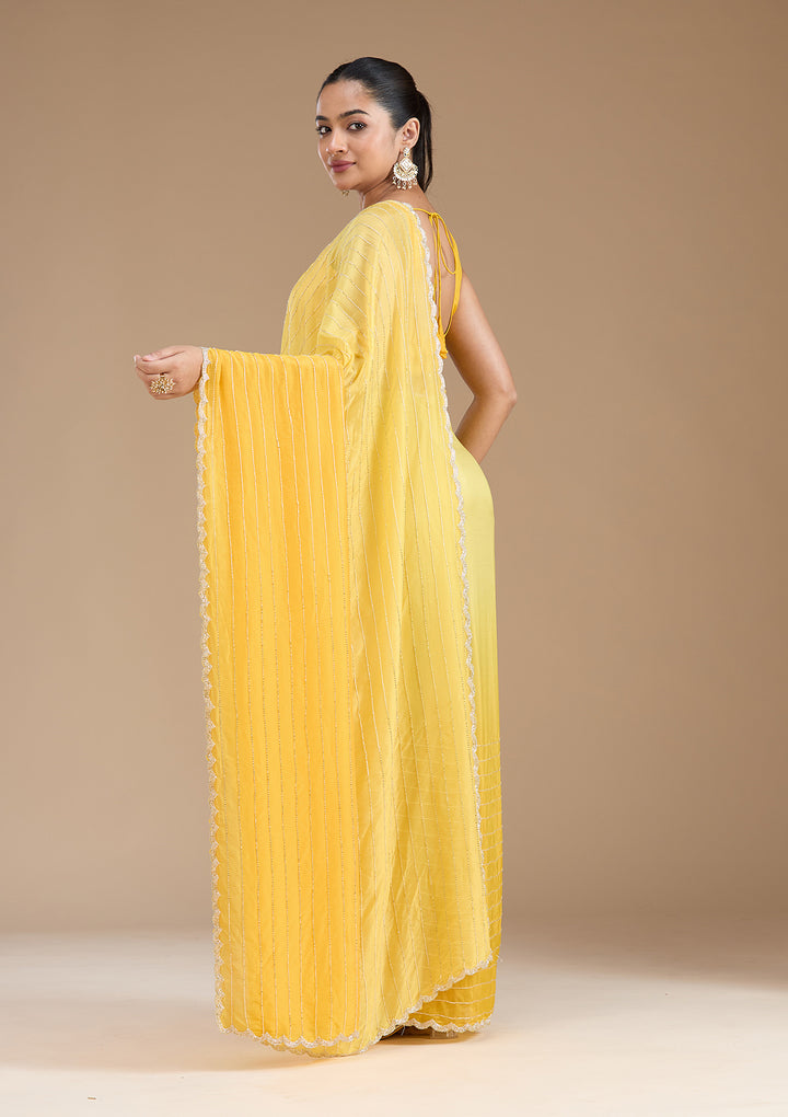 Yellow Cutdana Crepe Saree