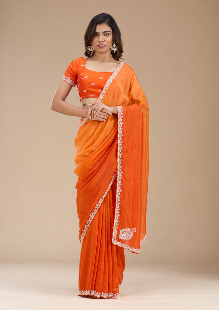 Orange Cutdana Satin Saree