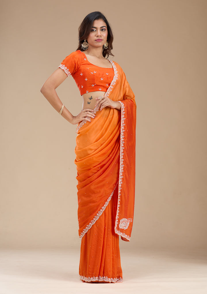 Orange Cutdana Satin Saree
