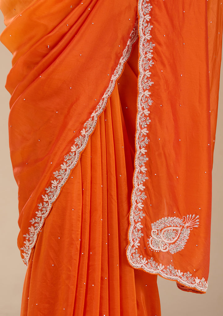 Orange Cutdana Satin Saree