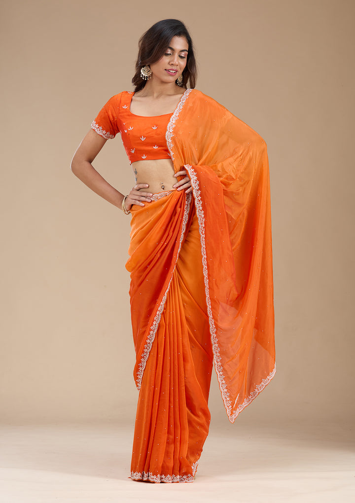 Orange Cutdana Satin Saree