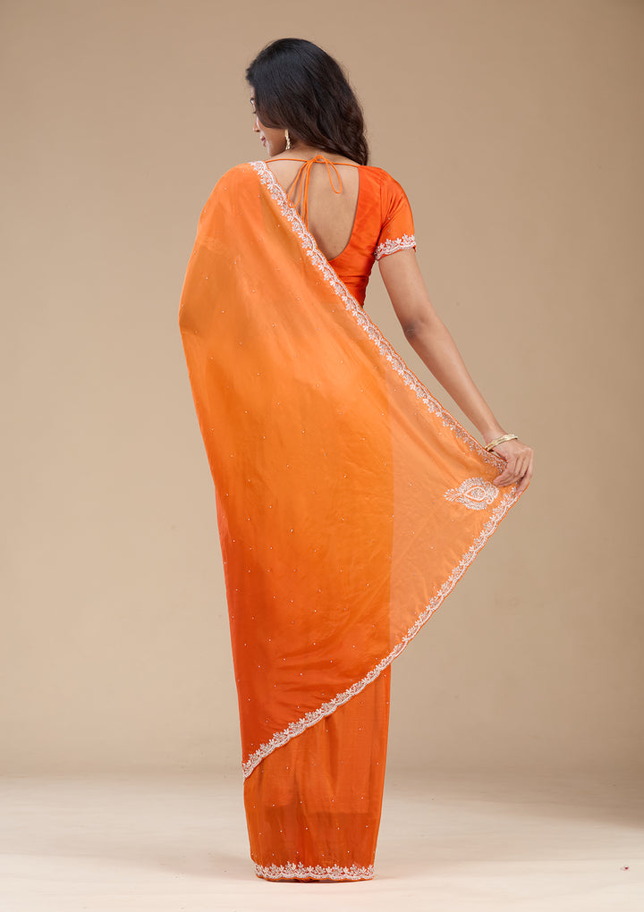 Orange Cutdana Satin Saree