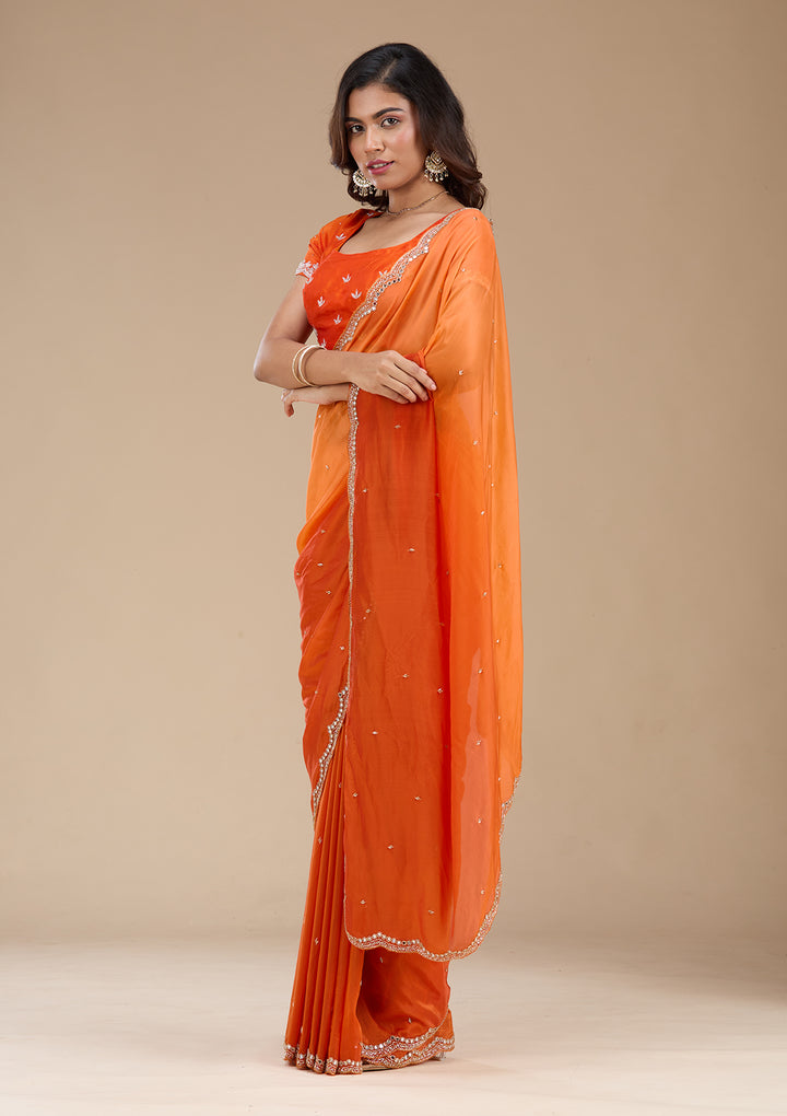 Orange Cutdana Satin Saree