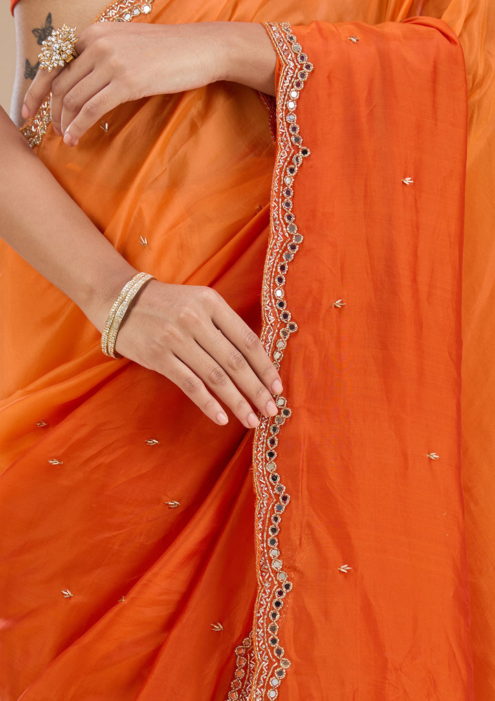 Orange Cutdana Satin Saree