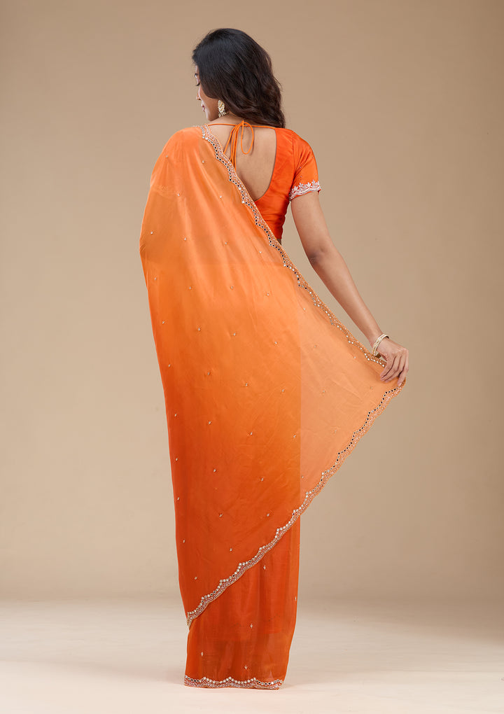 Orange Cutdana Satin Saree