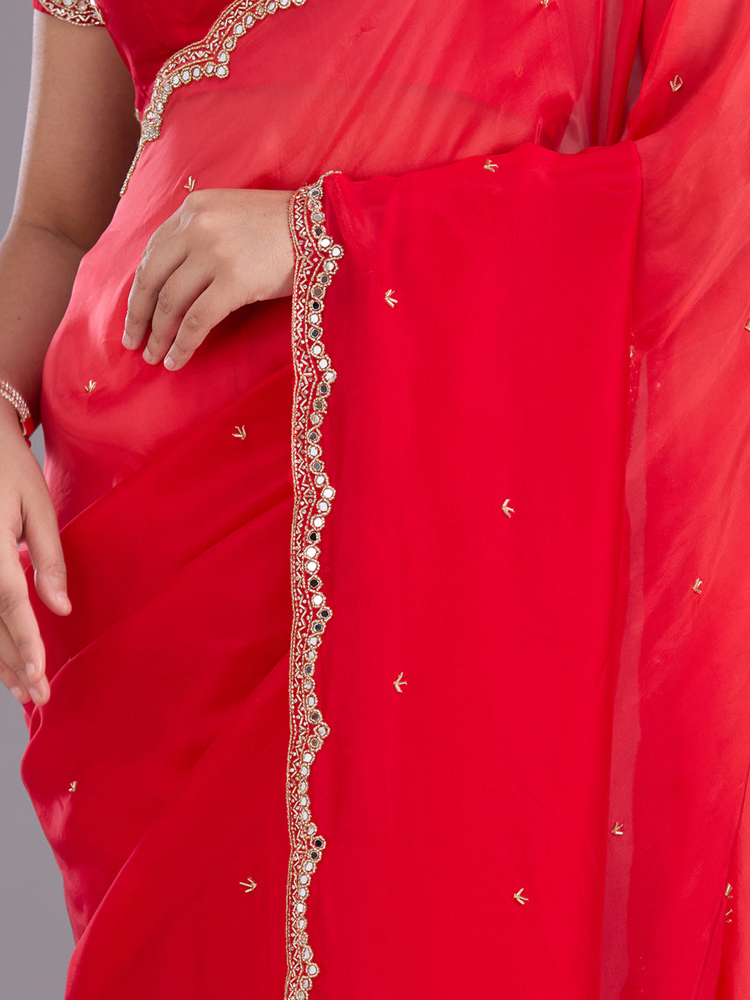 Red Cutdana Satin Saree