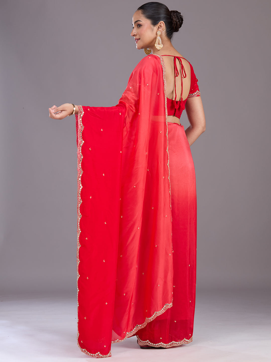 Red Cutdana Satin Saree