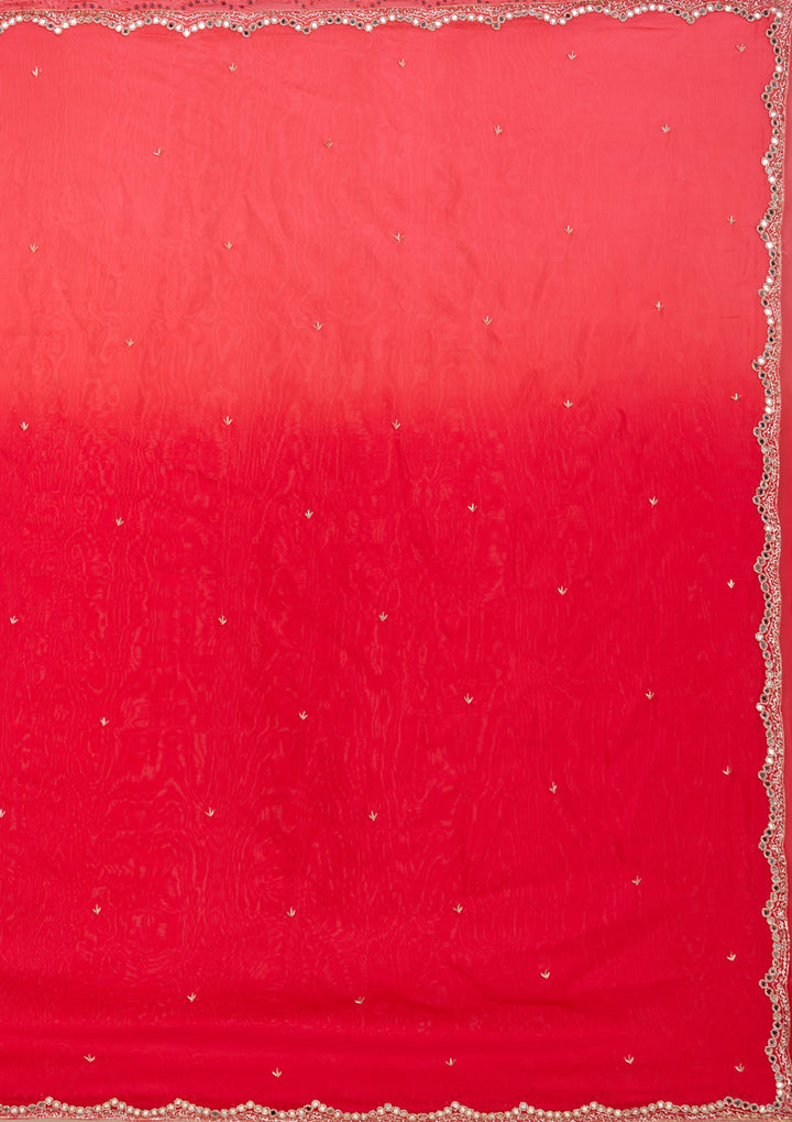 Red Cutdana Satin Saree