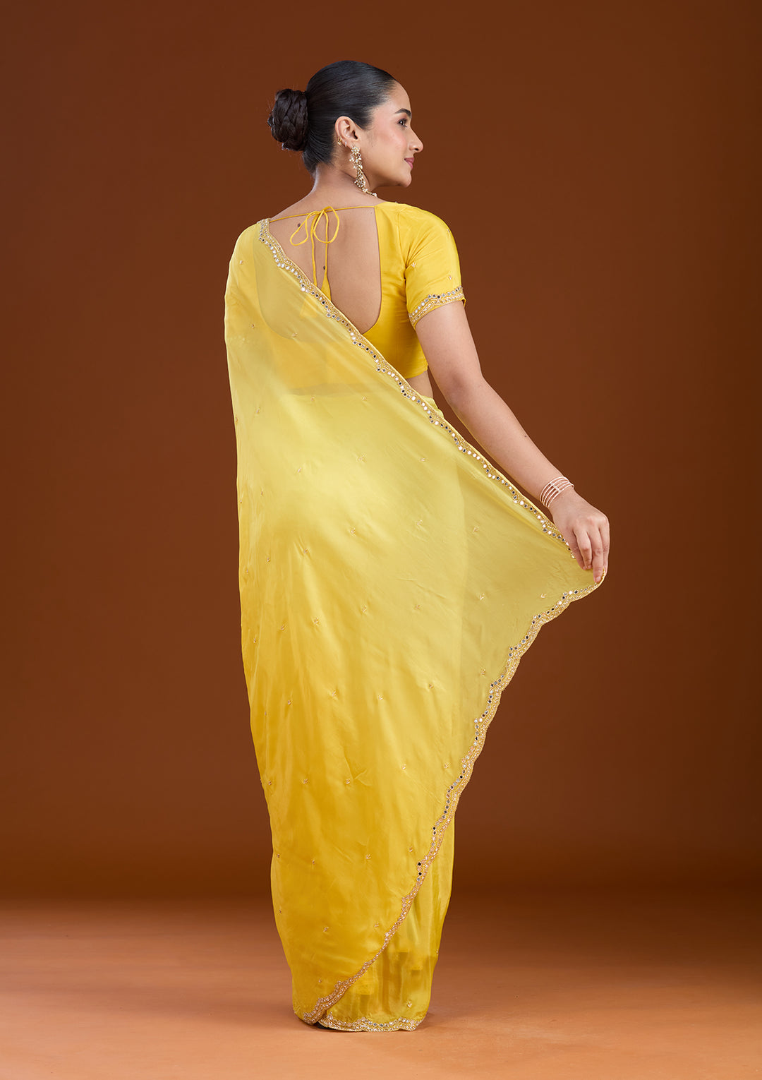 Yellow Cutdana Satin Saree