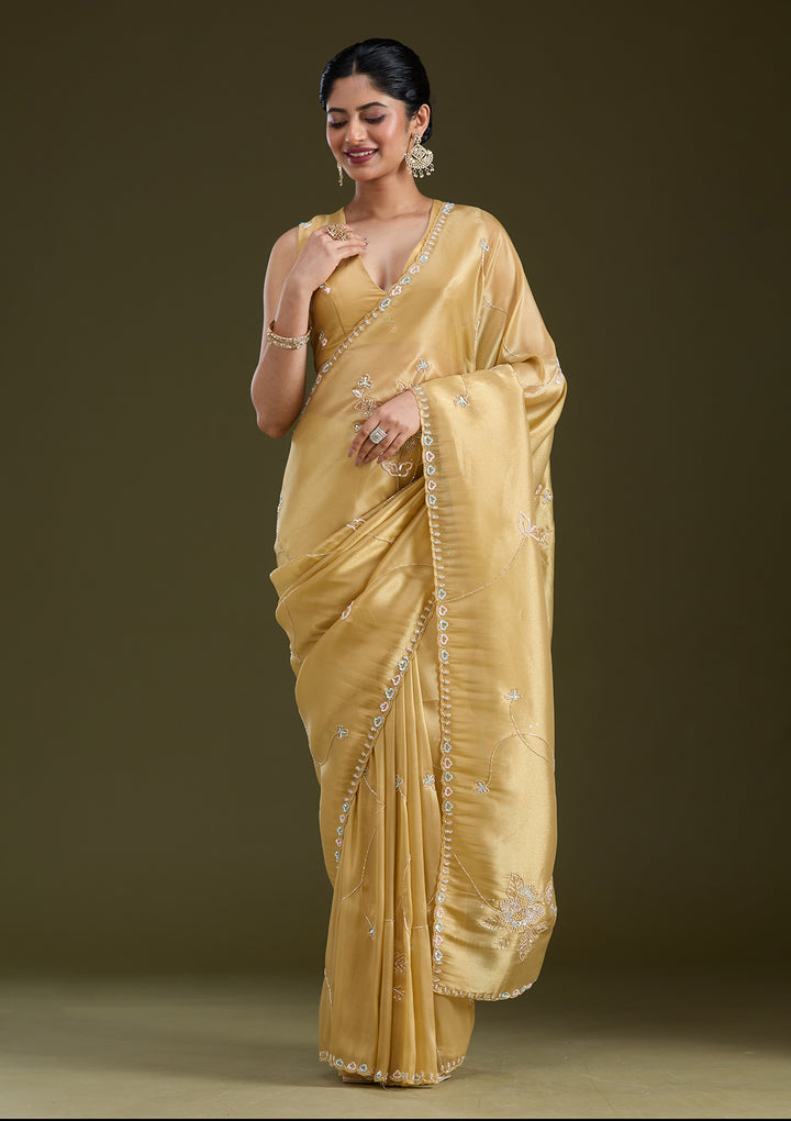 Gold Aariwork Tissue Saree