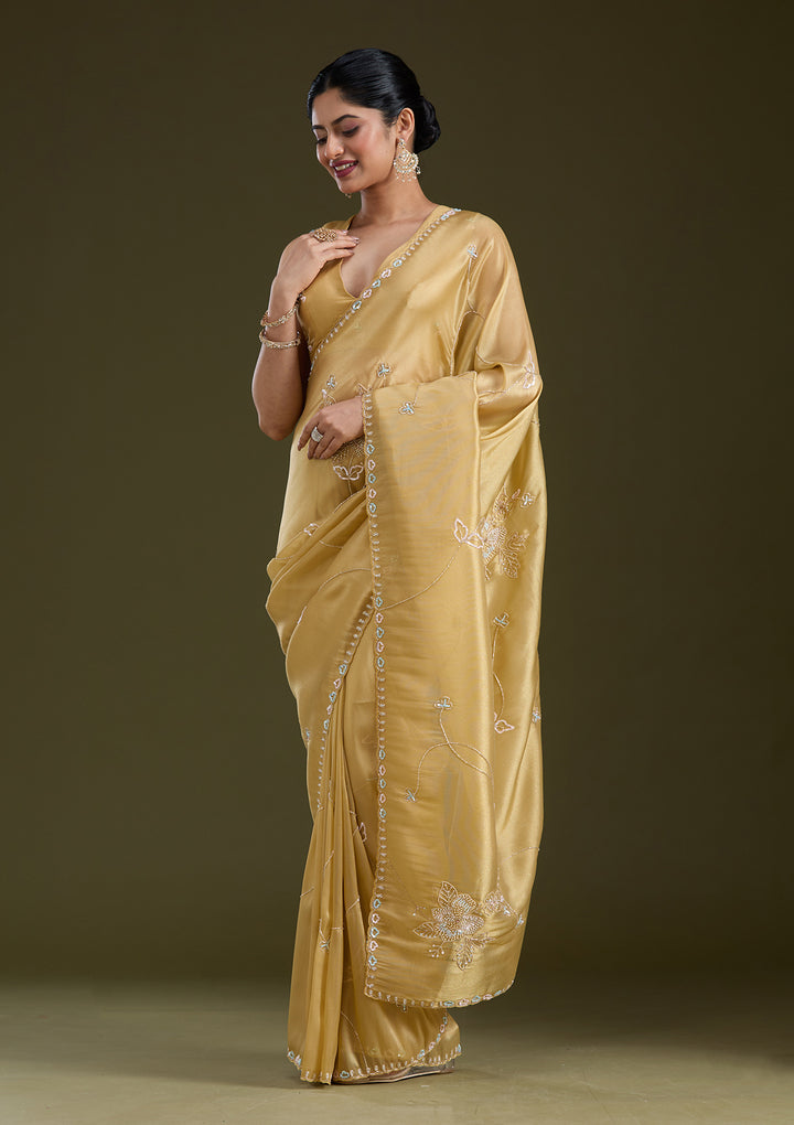 Gold Aariwork Tissue Saree