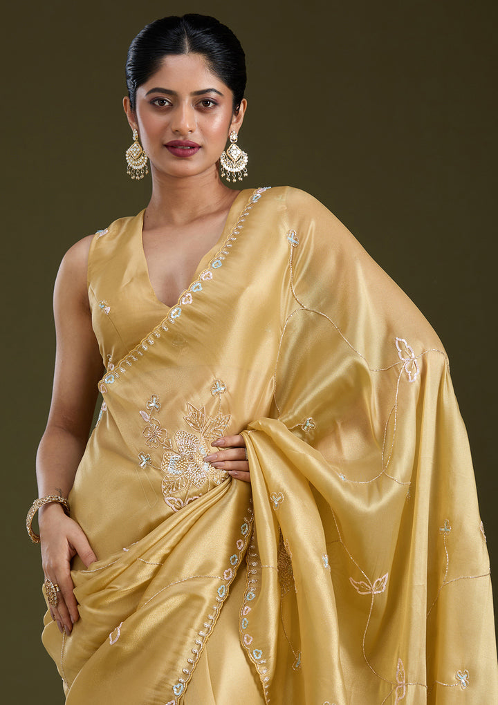 Gold Aariwork Tissue Saree