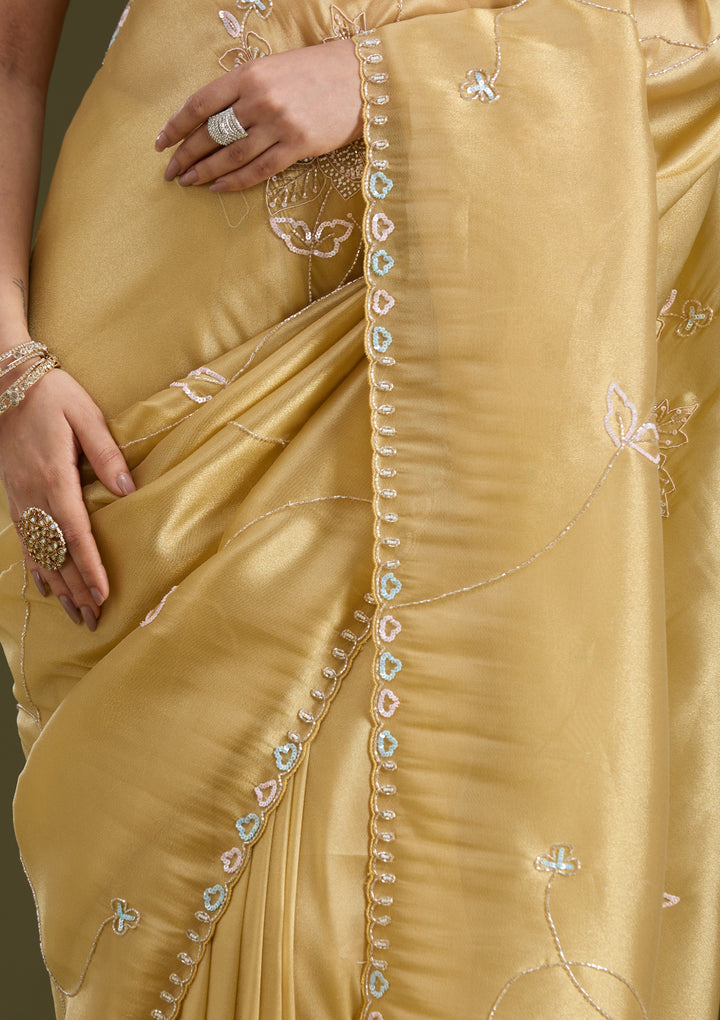 Gold Aariwork Tissue Saree