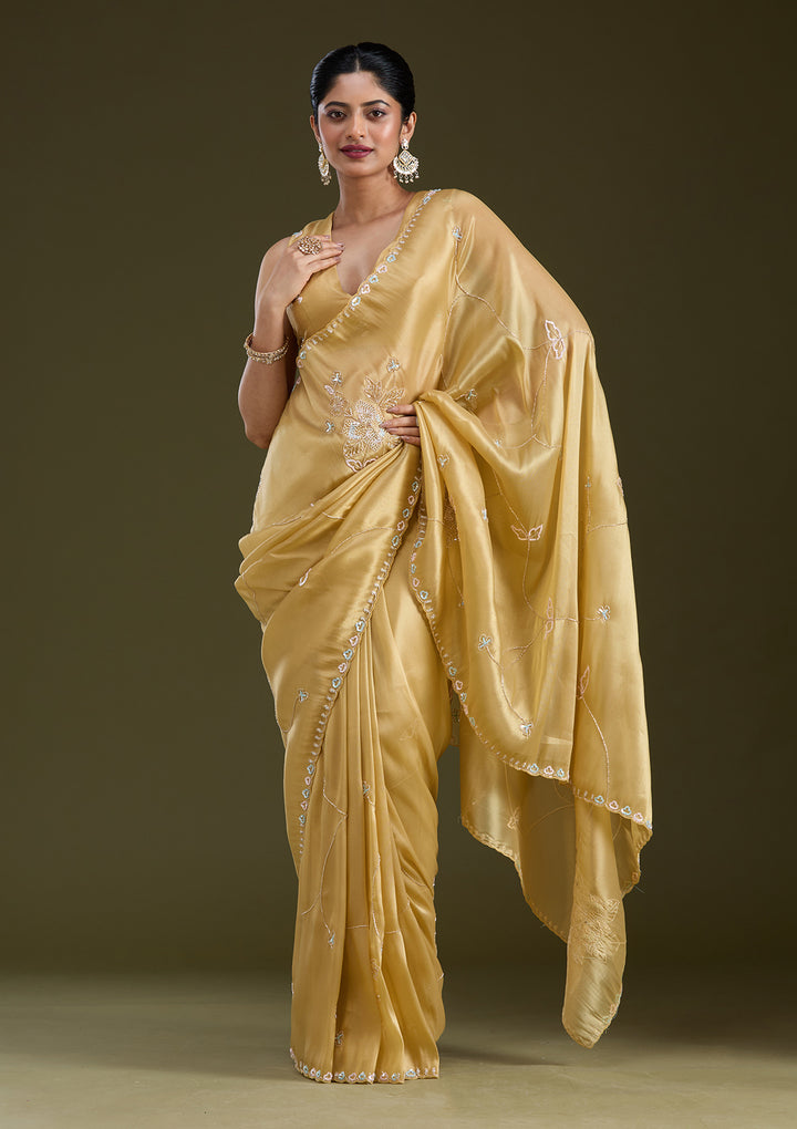Gold Aariwork Tissue Saree