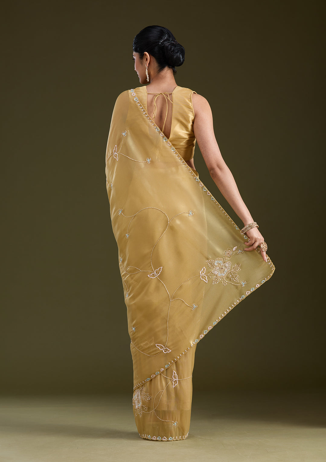 Gold Aariwork Tissue Saree