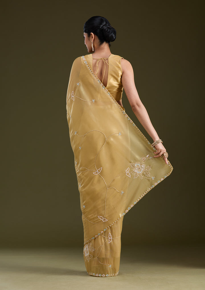 Gold Aariwork Tissue Saree