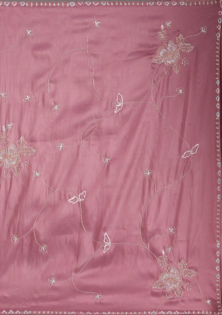 Onion Pink Aariwork Tissue Saree