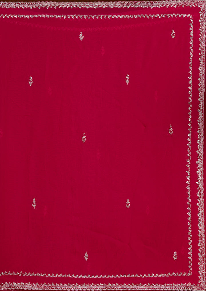 Rani Pink Aariwork Tissue Saree
