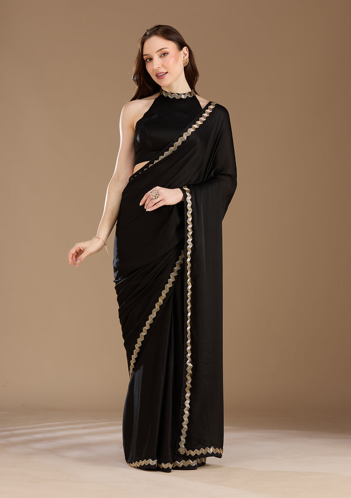 Black Aariwork Satin Saree