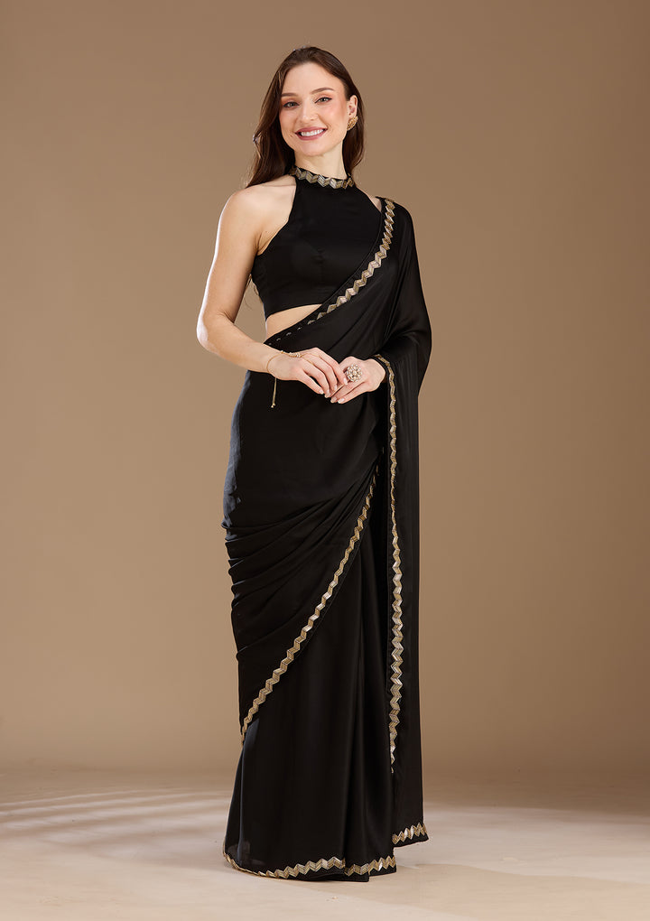 Black Aariwork Satin Saree