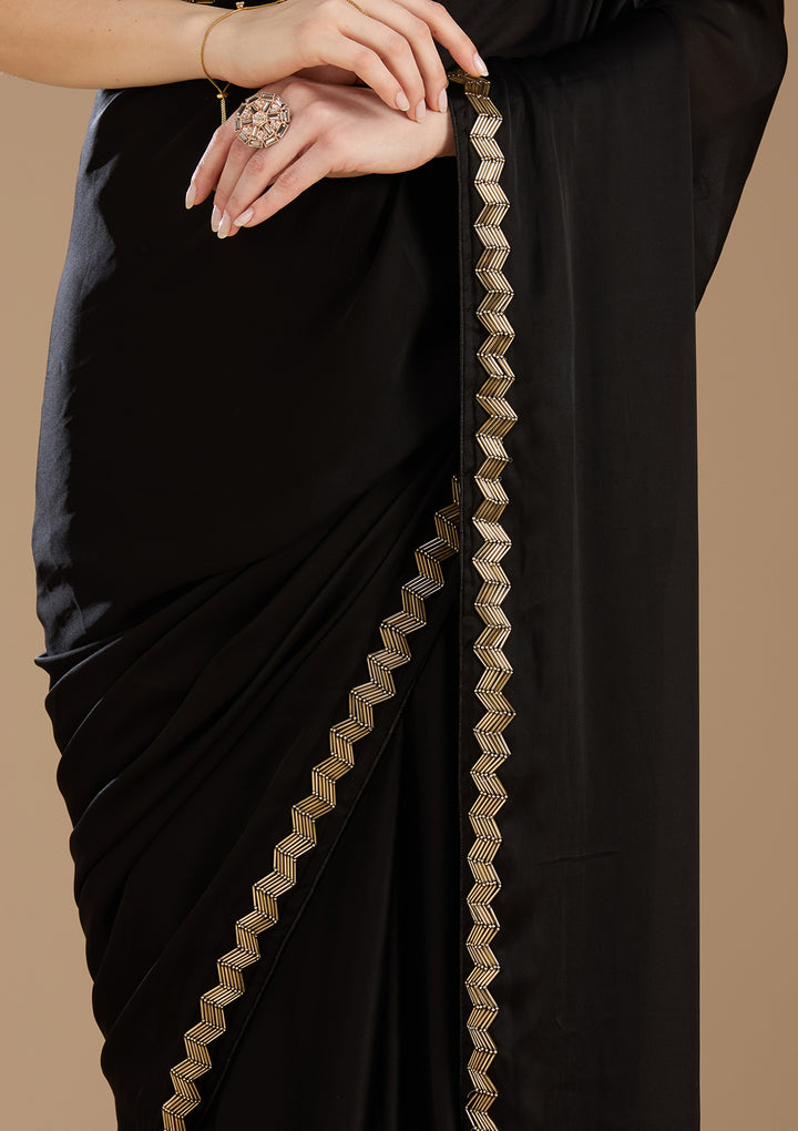 Black Aariwork Satin Saree