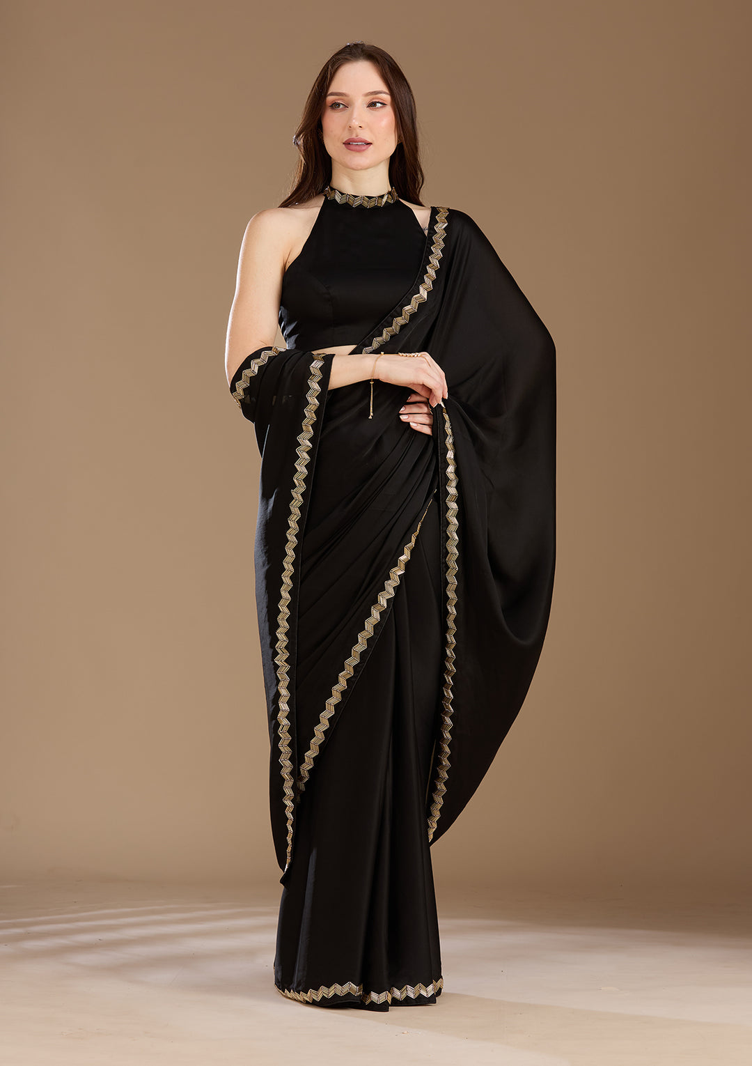 Black Aariwork Satin Saree