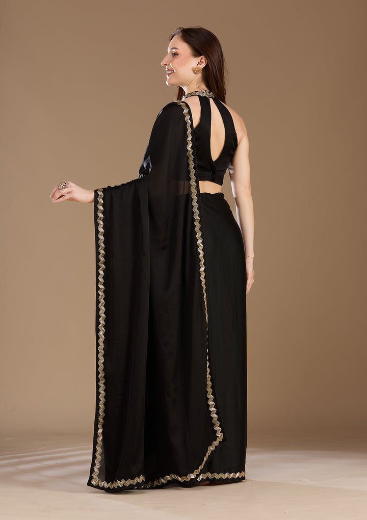 Black Aariwork Satin Saree