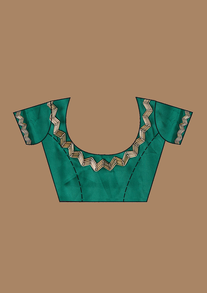 Bottle Green Aariwork Satin Saree