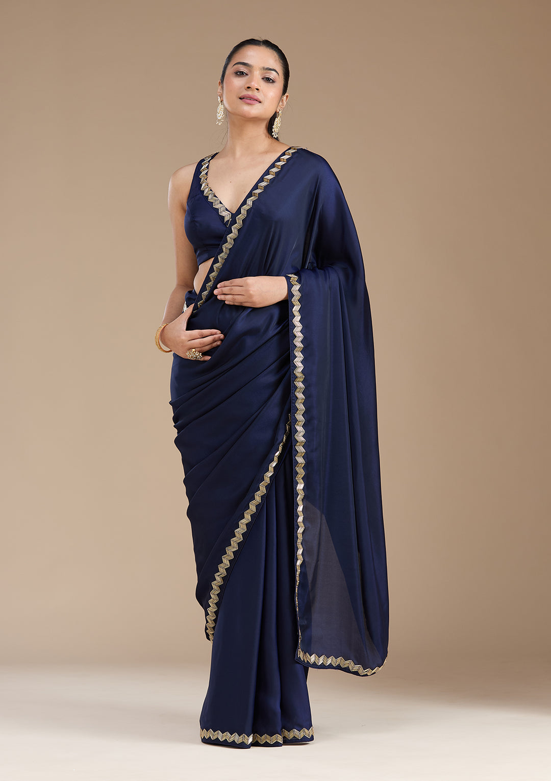 Navy Blue Aariwork Satin Saree