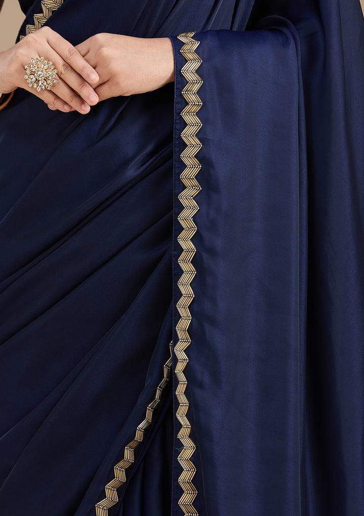 Navy Blue Aariwork Satin Saree