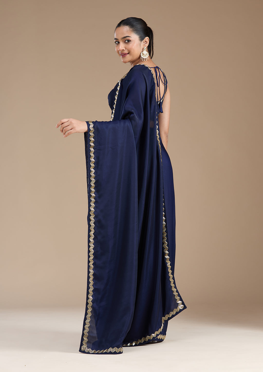 Navy Blue Aariwork Satin Saree