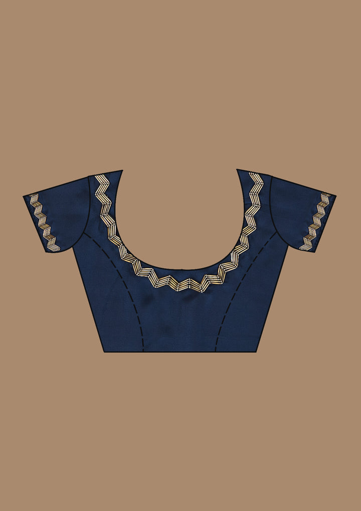 Navy Blue Aariwork Satin Saree