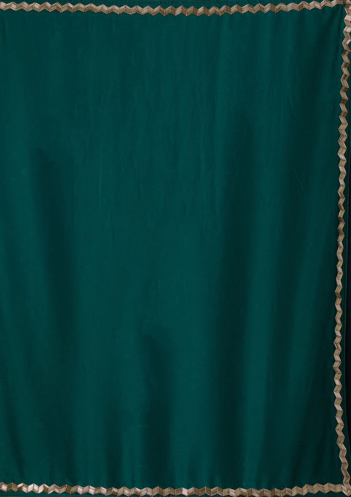 Peacock Green Aariwork Satin Saree