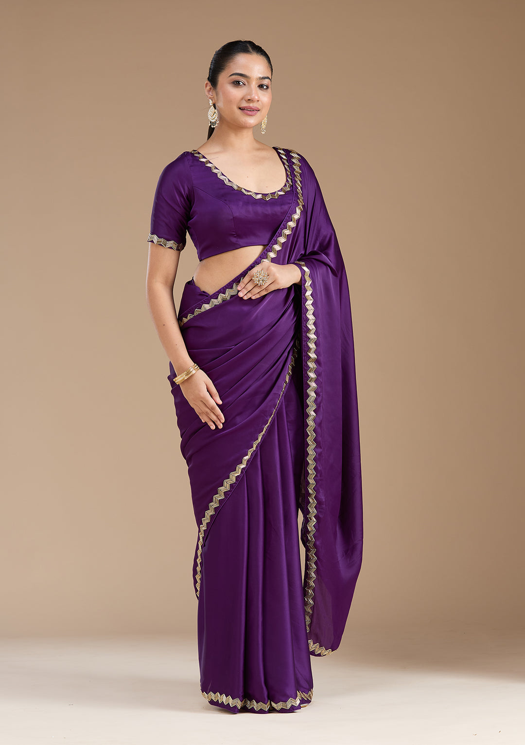 Purple Aariwork Satin Saree