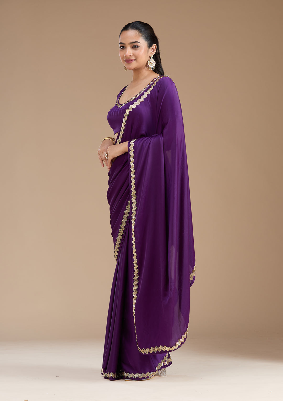 Purple Aariwork Satin Saree