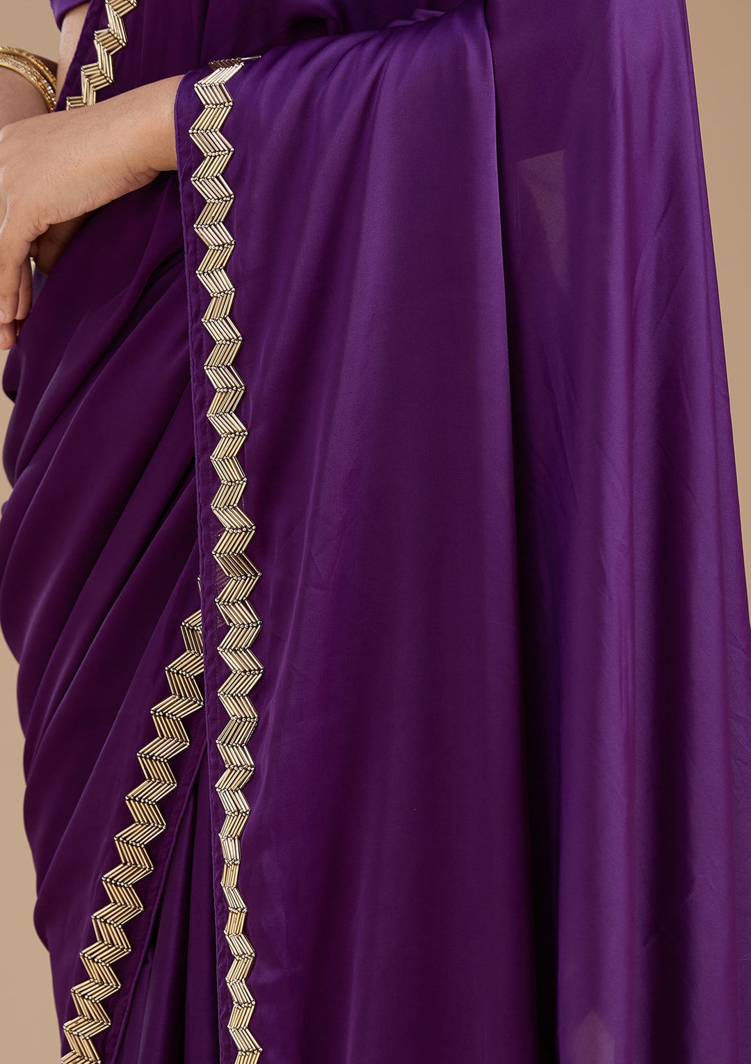Purple Aariwork Satin Saree