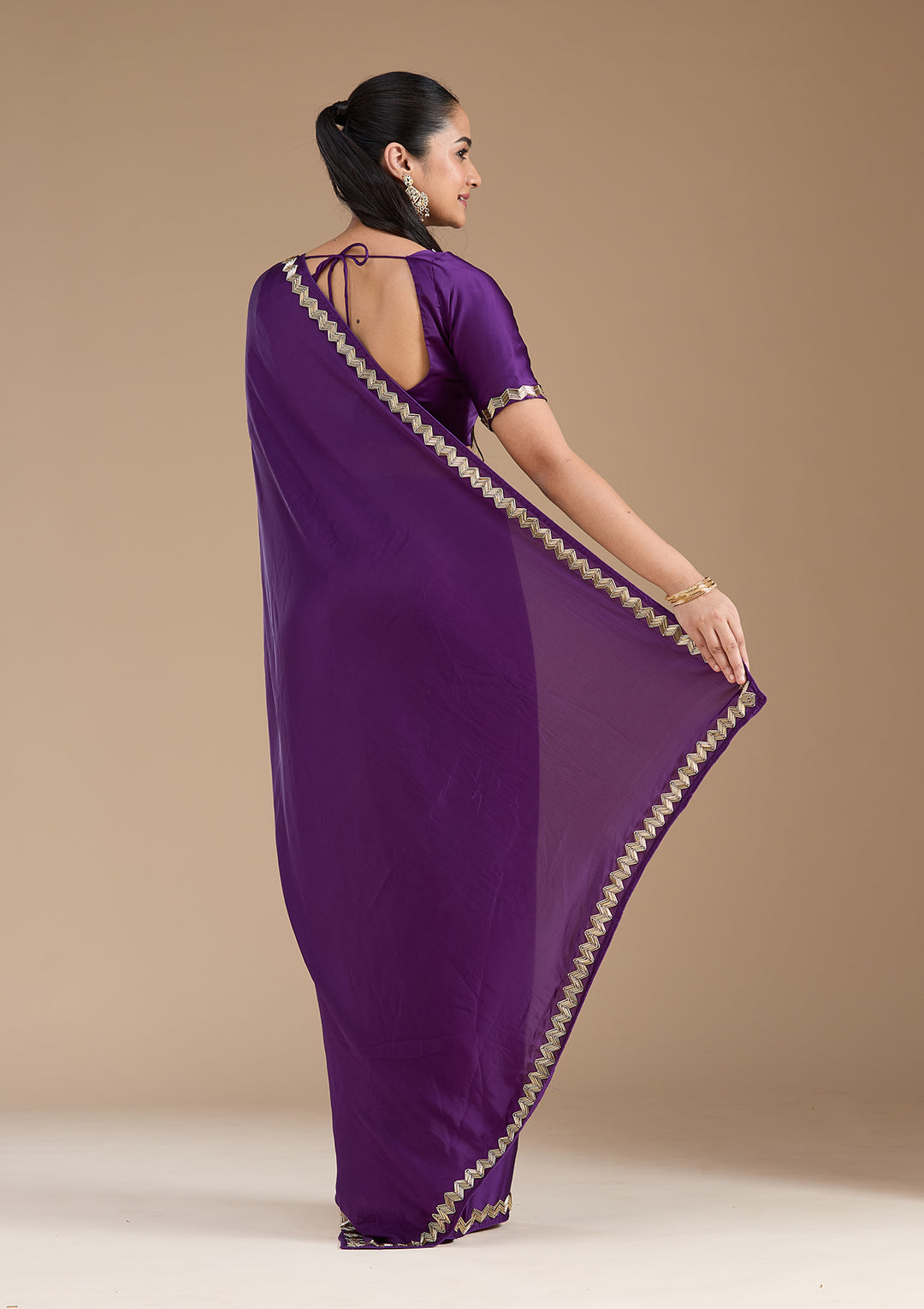 Purple Aariwork Satin Saree
