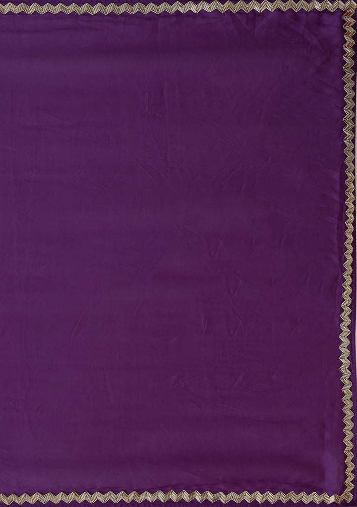 Purple Aariwork Satin Saree